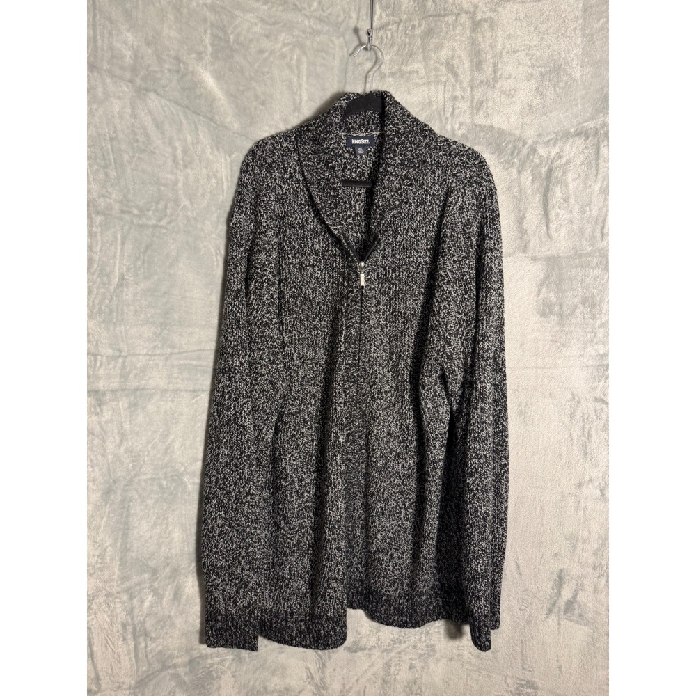 KingSize Mens 3XL Tall Black White Marled Quarter Zip Shawl Collar Sweater 07808
